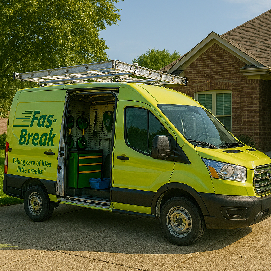 green van parked with open side door